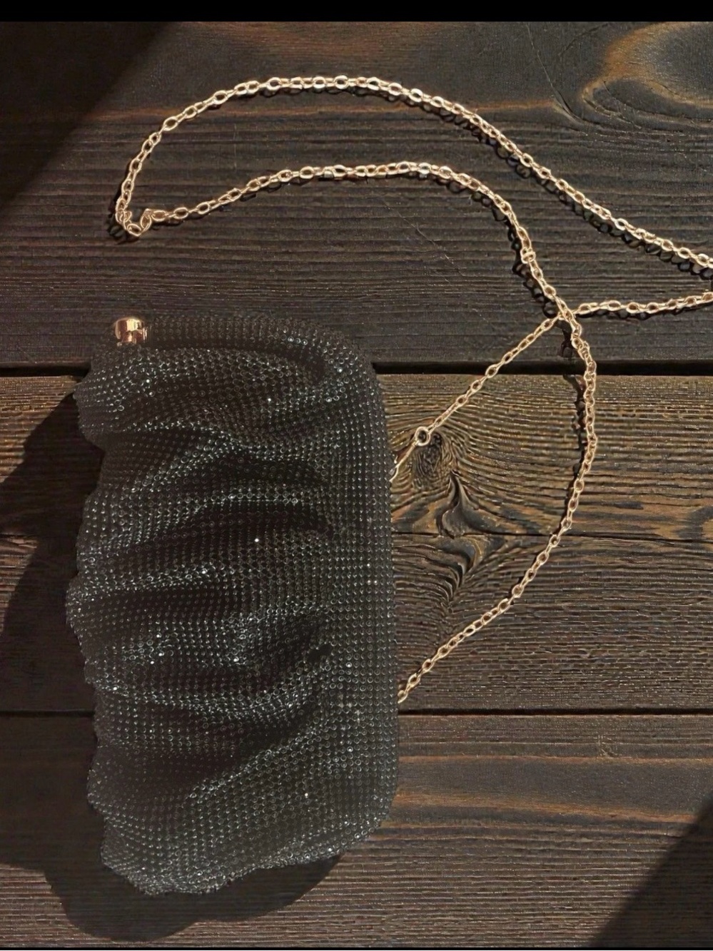 Vintage Black Mesh Beaded Evening Crossbody Bag with Gold Chain